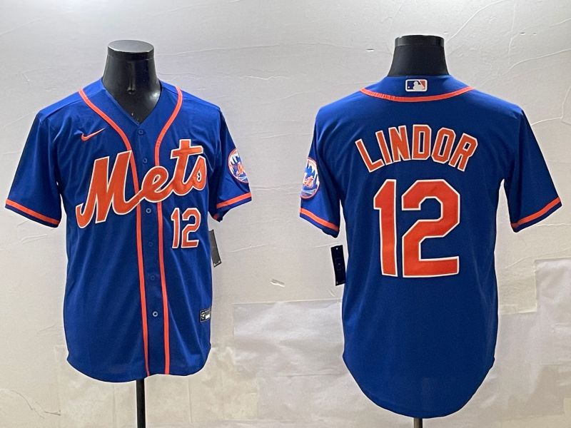 Men New York Mets #12 Lindor Blue Game 2025 Nike MLB Jersey style 7->new york mets->MLB Jersey